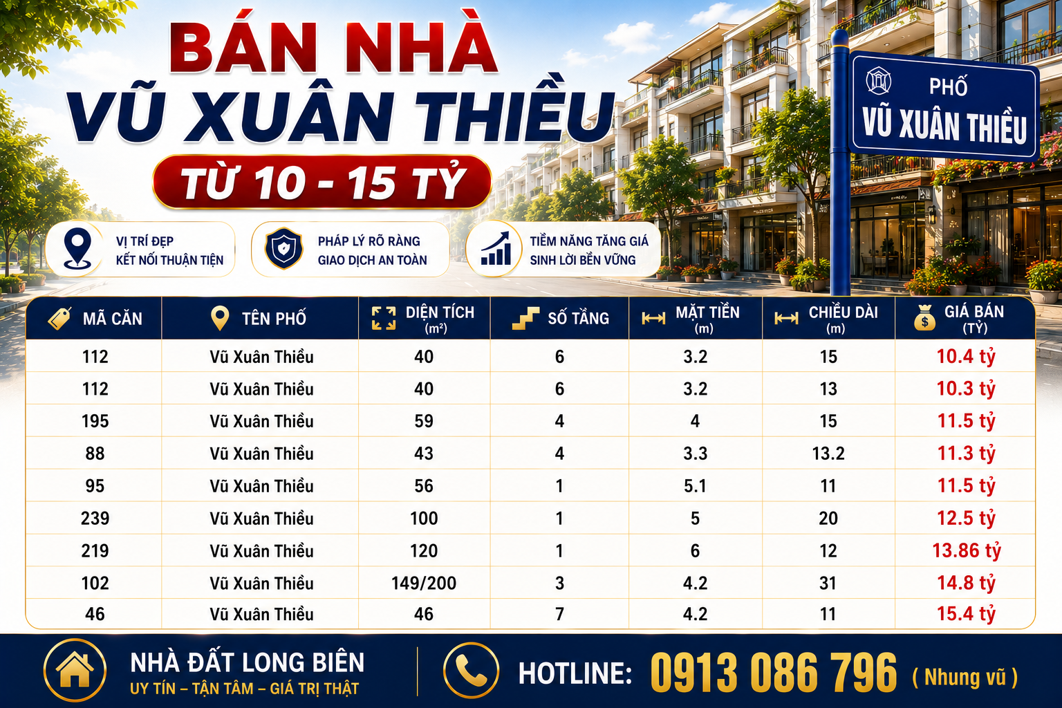 Bán nhà Vũ Xuân Thiều từ 10- 15 tỷ