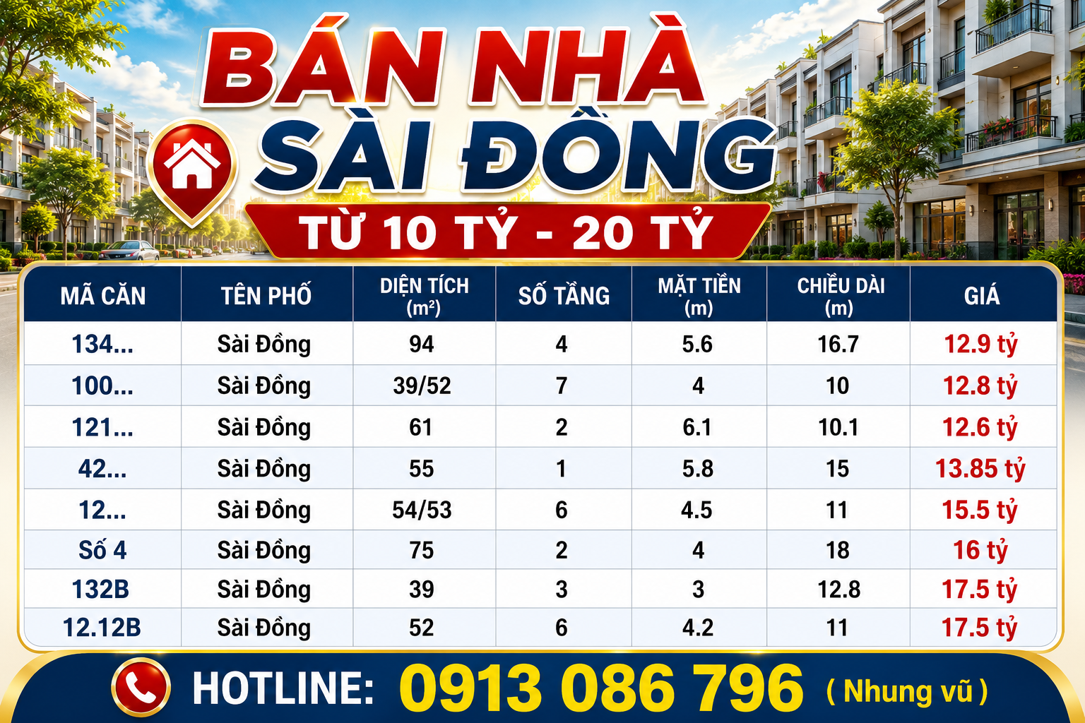 Bán nhà Sài Đồng từ 10 tỷ - 20 tỷ